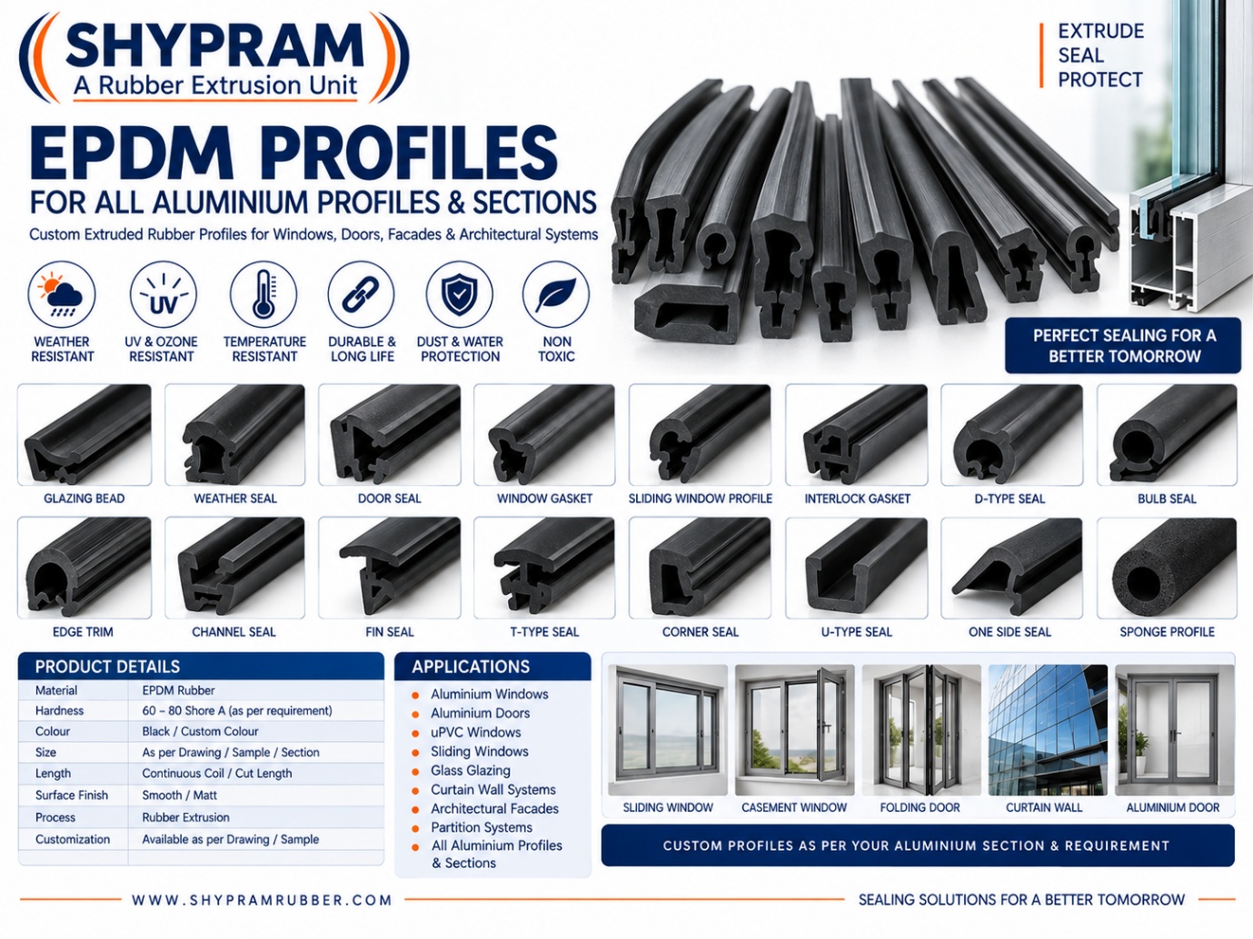 EPDM Profile - For All Aluminium Profiles & Section